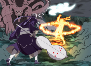 Картинка аниме naruto наруто ураганные хроники персонажи узумаки обито учиха оружин хачиби разен-сюрикен