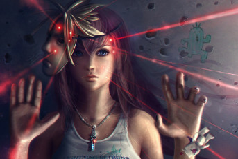 Картинка final+fantasy+vii фэнтези девушки фан-арт лучи final fantasy vii рисунок девочка девушка мишка кулон маска