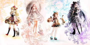 Картинка аниме -animals+&+creatures девушки арт кошки