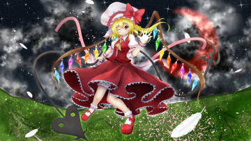 Картинка аниме touhou крылья платье шляпка кристаллы