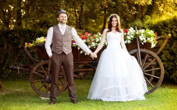 Картинка разное мужчина+женщина телега цветы карета парень девушка