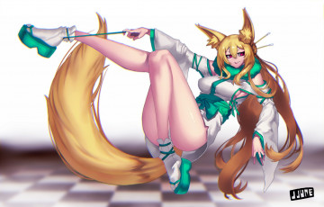 Картинка аниме -animals+&+creatures лиса арт ушки хвост белый фон