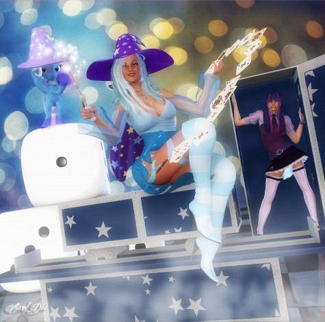 Обои картинки фото 3д графика, фантазия , fantasy, девушка, взгляд, пони, фея, карты, магия