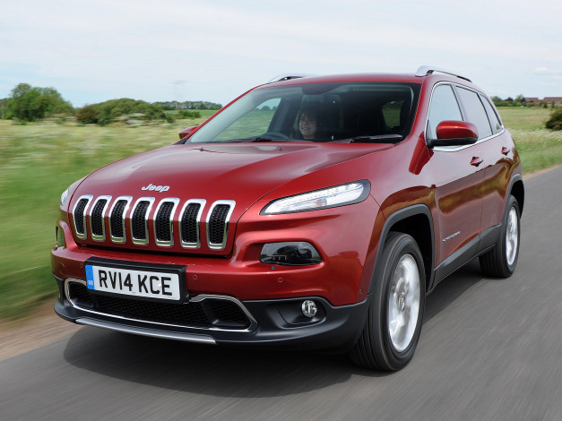 Обои картинки фото автомобили, jeep, 2014г, uk-spec, kl, красный, cherokee, limited