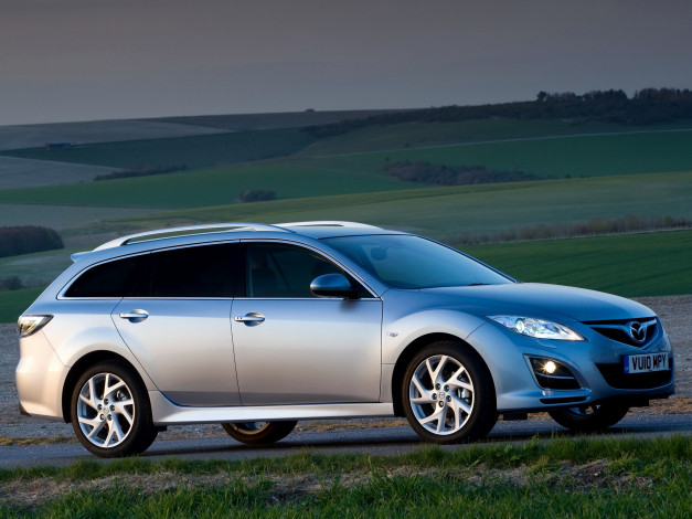 Обои картинки фото автомобили, mazda, wagon, uk-spec, 6, серый, gh