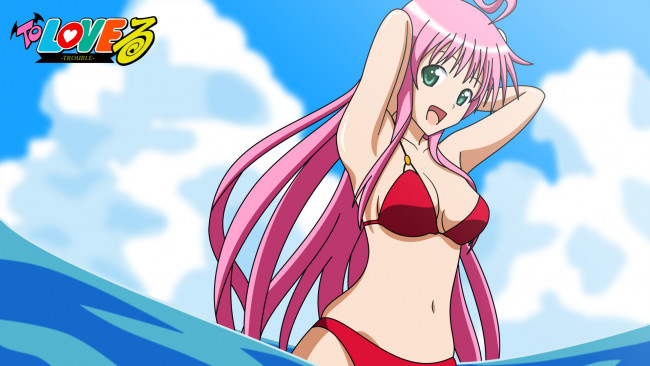 Обои картинки фото аниме, to-love-ru, взгляд, девушка, море, облака