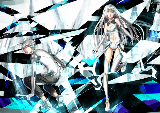 Обои картинки фото аниме, -weapon,  blood & technology, парень, девушка, арт, технологии