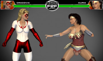 обоя cracovia vs curia, 3д графика, фантазия , fantasy, драка, фон, взгляд, девушки