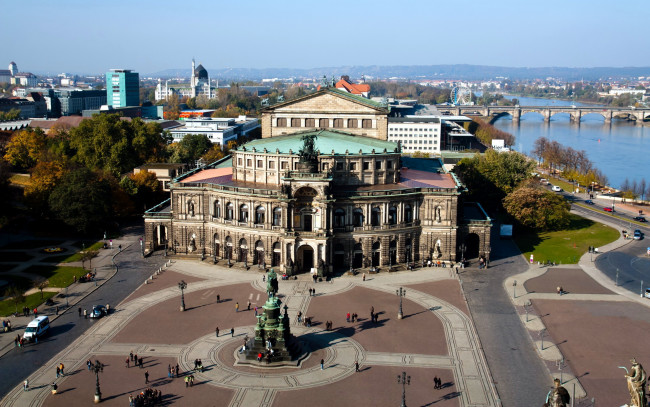 Обои картинки фото города, дрезден , германия, река, мост, памятник, панорама