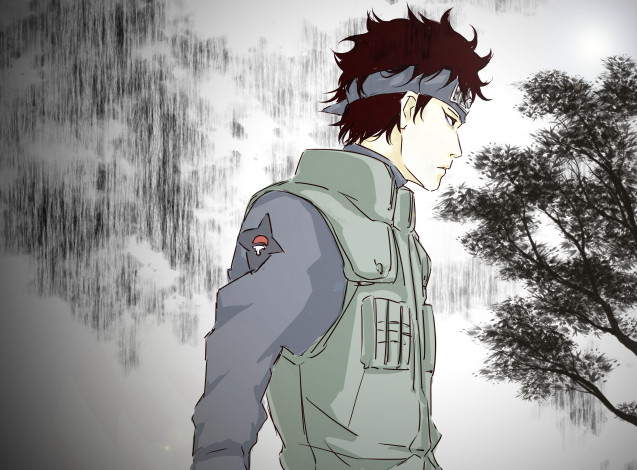 Обои картинки фото аниме, naruto, дерево, шиноби, жилет, шисуи, учиха