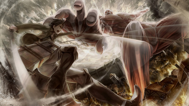 Обои картинки фото аниме, shingeki no kyojin, атака, титанов