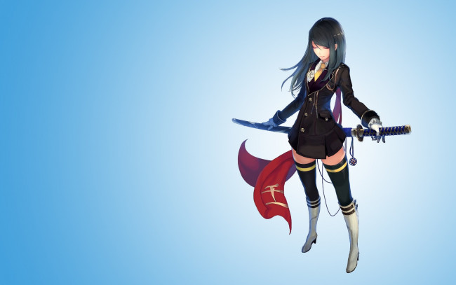 Обои картинки фото аниме, оружие,  техника,  технологии, фон, взгляд, девушка