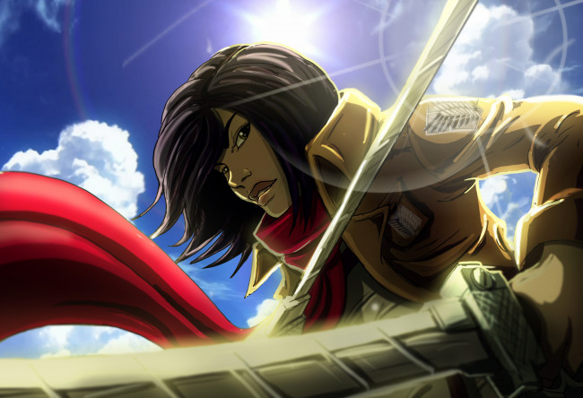 Обои картинки фото аниме, shingeki no kyojin, микаса