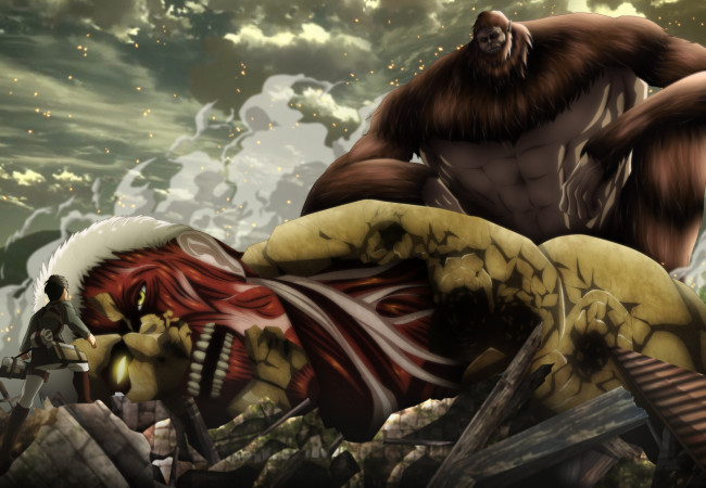 Обои картинки фото аниме, shingeki no kyojin, атака, титанов