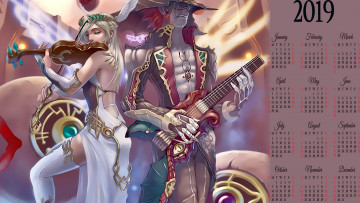 Картинка календари фэнтези музыкант скрипка гитара calendar девушка мужчина