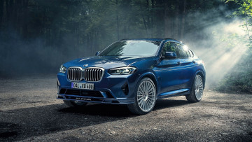 Картинка автомобили bmw alpina xd4 синий лес площадка