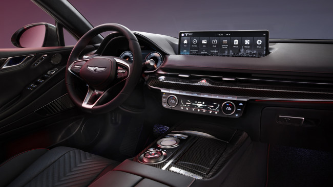 Обои картинки фото genesis g80 sport, автомобили, интерьеры, салон, торпедо, руль