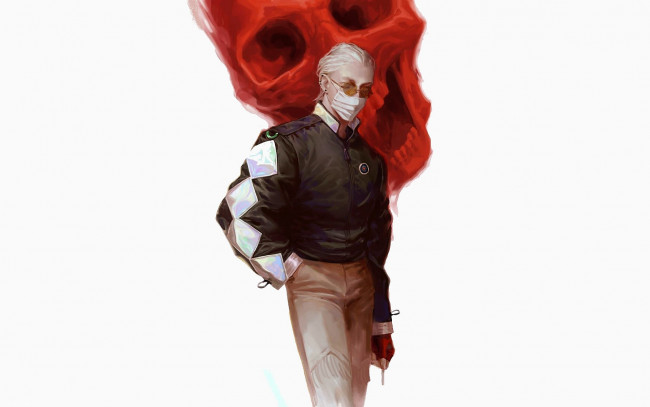 Обои картинки фото аниме, unknown,  другое , парень, очки, куртка, череп