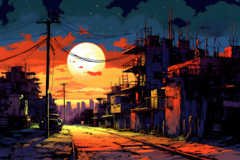 Картинка аниме город +улицы +интерьер +здания нейросети графика нейроарт ai art нейронные сети рисунки нейро искусство