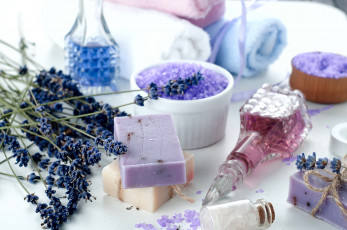 Картинка разное косметические+средства +духи лаванда ароматическая соль мыло