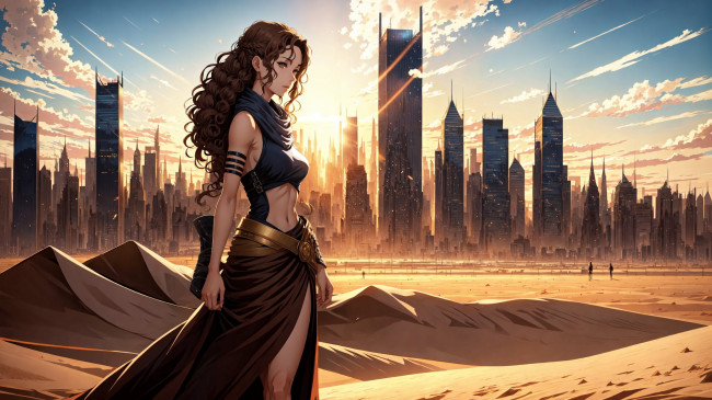 Обои картинки фото аниме, город,  улицы,  интерьер,  здания, нейросети, графика, нейроарт, ai, art, нейронные, сети, рисунки, нейро, искусство, девушка