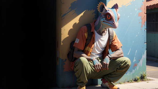 Обои картинки фото фэнтези, существа, нейросети, графика, нейроарт, ai, art, нейронные, сети, рисунки, нейро, искусство, хамелеон