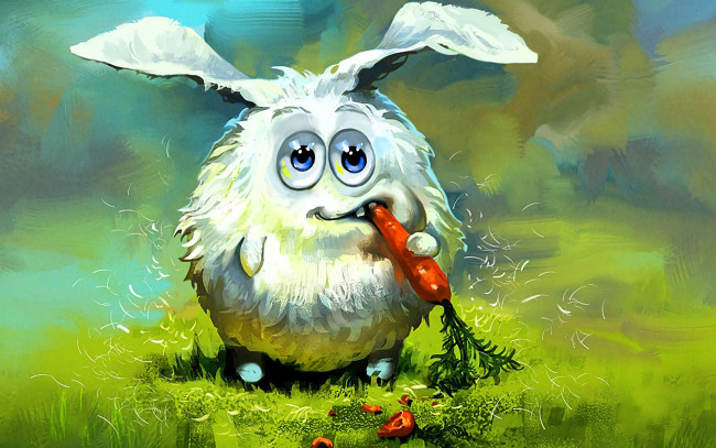 Обои картинки фото рисованное, животные,  зайцы,  кролики, заяц, морковка