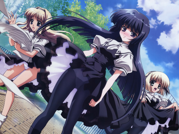 Обои картинки фото h2o, аниме, footprints, in, the, sand