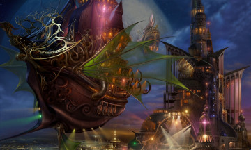 Картинка фэнтези иные миры времена город корабль