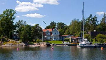 Картинка швеция svinninge города улицы площади набережные катера причал река дома