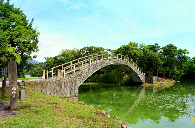 Обои картинки фото города, мосты, река, деревья, мост