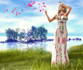 Картинка 3д графика people люди платье пейзаж девушка лепестки