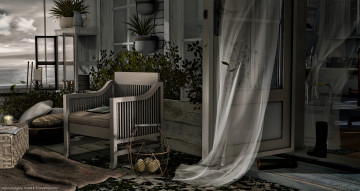 Картинка 3д графика realism реализм кресло интерьер тюль