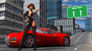 Картинка автомобили 3д улица девушка автомобиль