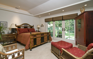 Картинка интерьер спальня кресло шкаф кровать