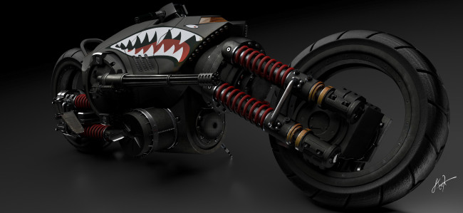 Обои картинки фото мотоциклы, customs, пулемет