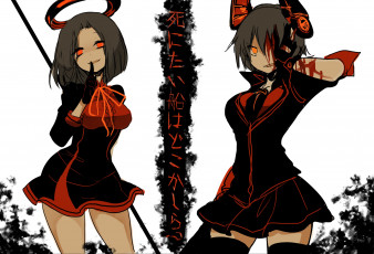 Картинка аниме -angels+&+demons демоны девушки рога нимб