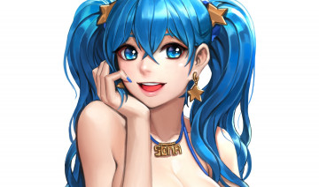 Картинка аниме *unknown+ другое sona арт cherrylich ake белый фон девушка хвостики