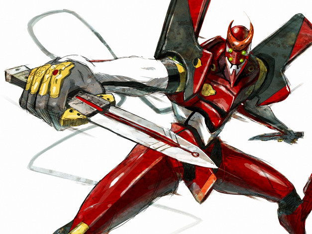 Обои картинки фото аниме, evangelion, нож, робот, меха, eva02