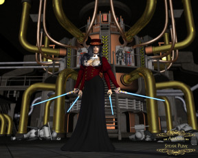 Картинка 3д+графика фантазия+ fantasy девушка взгляд фон оружие