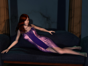 Картинка 3д+графика люди+ people девушка взгляд фон рыжая диван
