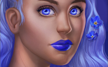 Картинка рисованное люди junejenssen девушка лицо взгляд глаза цветы