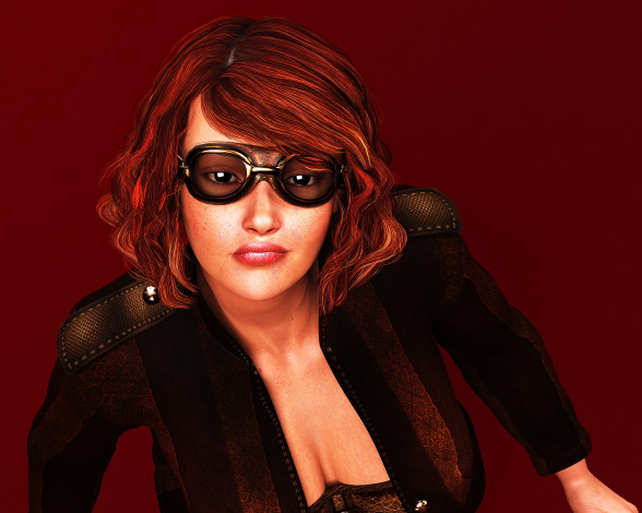 Обои картинки фото 3д графика, портрет , portraits, девушка, взгляд, фон, рыжая, очки