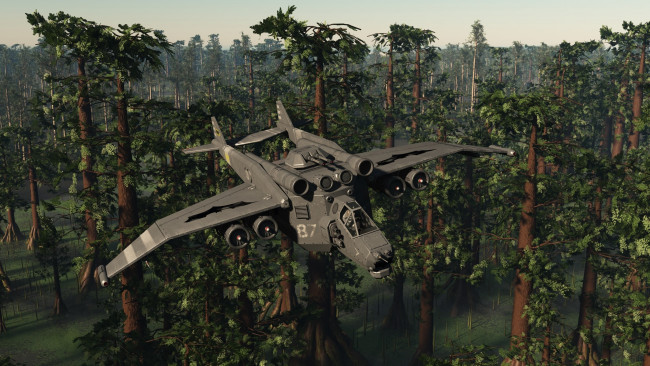 Обои картинки фото 3д графика, фантазия , fantasy, лес, полет, самолет