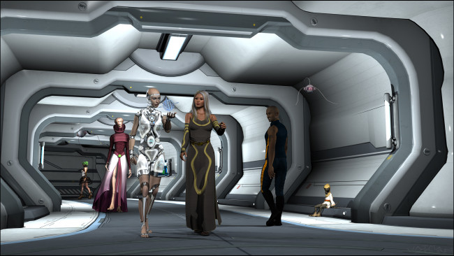 Обои картинки фото 3д графика, фантазия , fantasy, взгляд, девушка, существа, фон