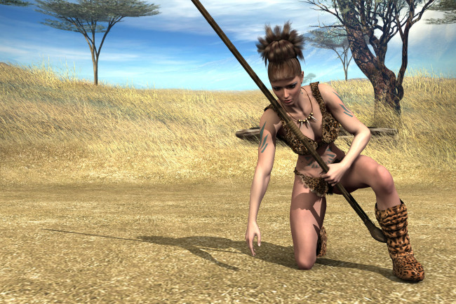 Обои картинки фото 3д графика, амазонки , amazon, девушка, взгляд, фон, копье, тату