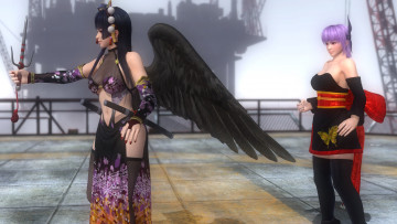 Картинка ayane+and+nyotengu+black+ninja 3д+графика аниме+ anime взгляд девушки фон поза