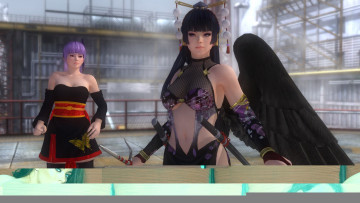 Картинка ayane+and+nyotengu+black+ninja 3д+графика аниме+ anime девушки поза фон взгляд