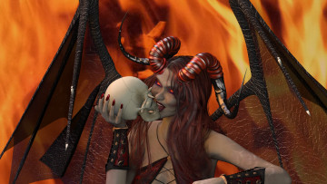 Картинка 3д+графика существа+ creatures девушка демон фон взгляд