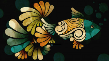 Картинка векторная+графика животные+ animals чёрный фон рыба